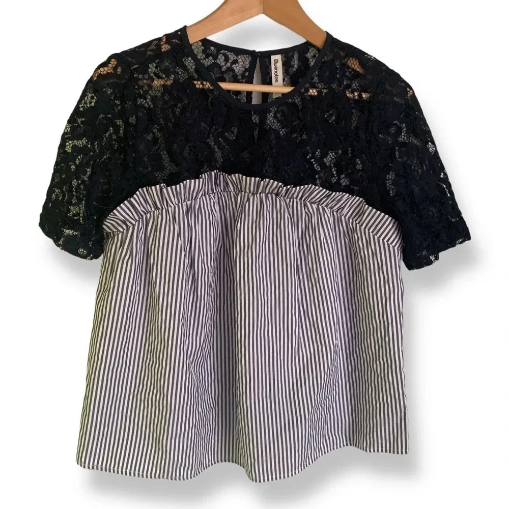 Bluenotes Lace Trim Striped Top - Picture 2 of 9